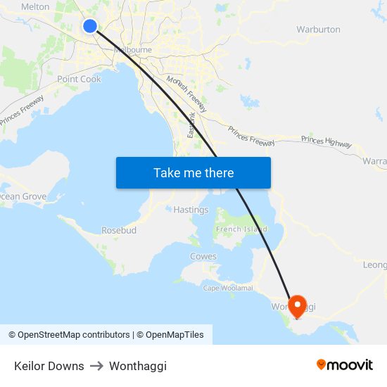 Keilor Downs to Wonthaggi map