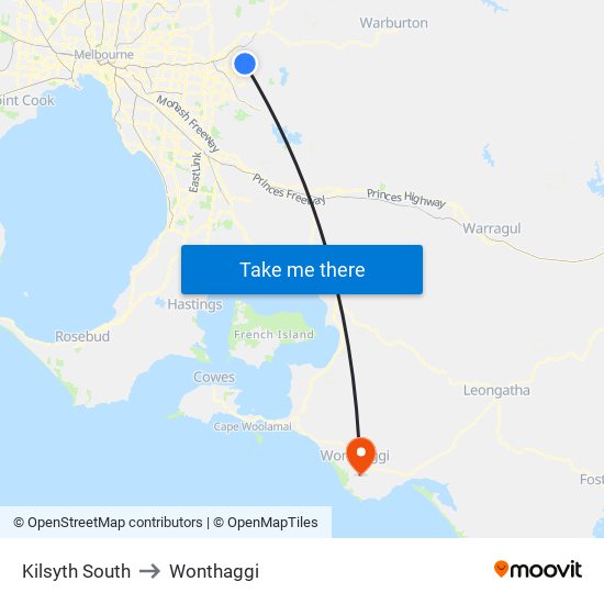Kilsyth South to Wonthaggi map