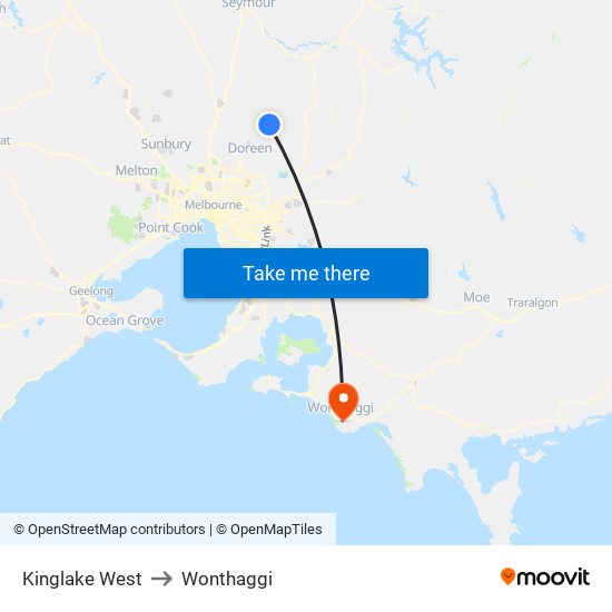 Kinglake West to Wonthaggi map