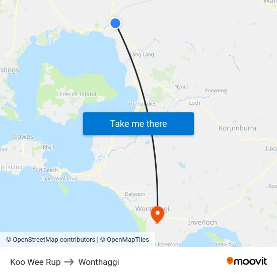 Koo Wee Rup to Wonthaggi map