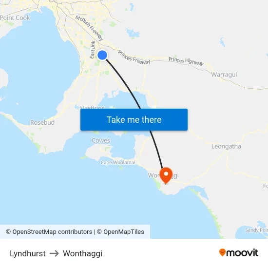 Lyndhurst to Wonthaggi map