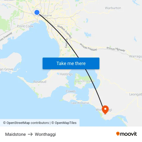 Maidstone to Wonthaggi map