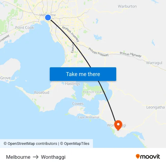 Melbourne to Wonthaggi map