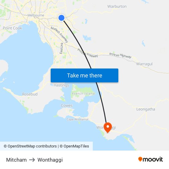 Mitcham to Wonthaggi map