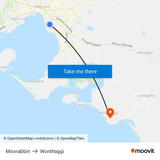 Moorabbin to Wonthaggi map