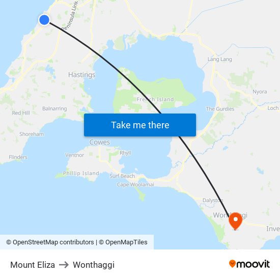 Mount Eliza to Wonthaggi map