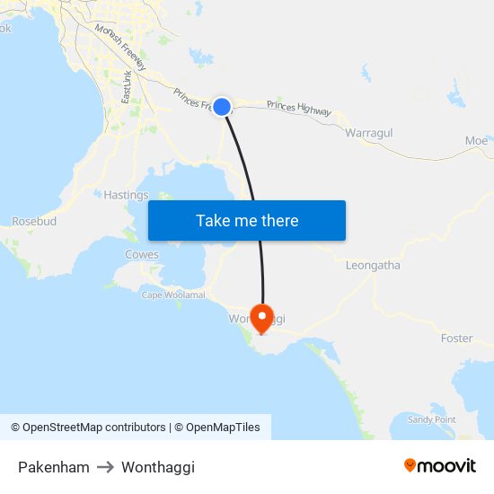 Pakenham to Wonthaggi map