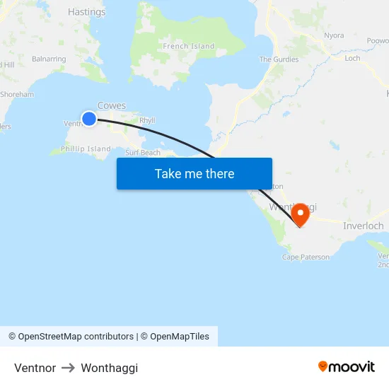 Ventnor to Wonthaggi map