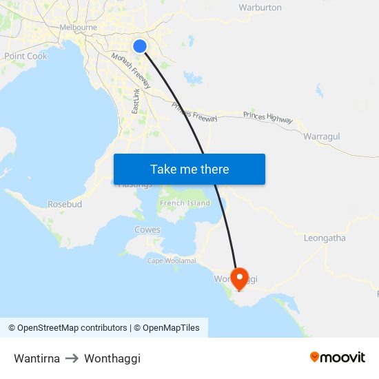 Wantirna to Wonthaggi map