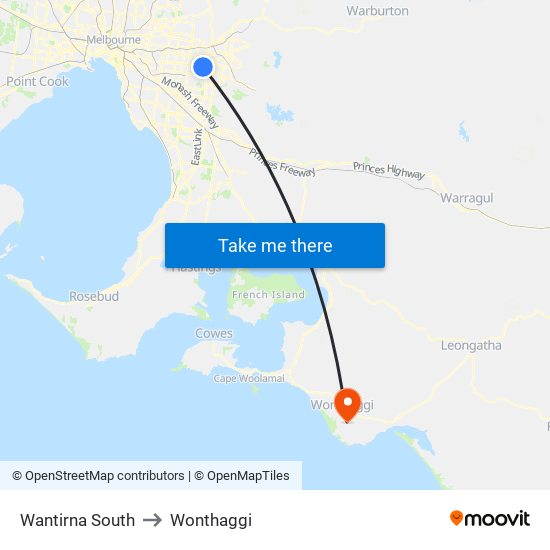 Wantirna South to Wonthaggi map