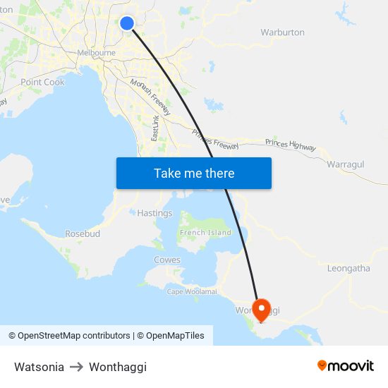 Watsonia to Wonthaggi map