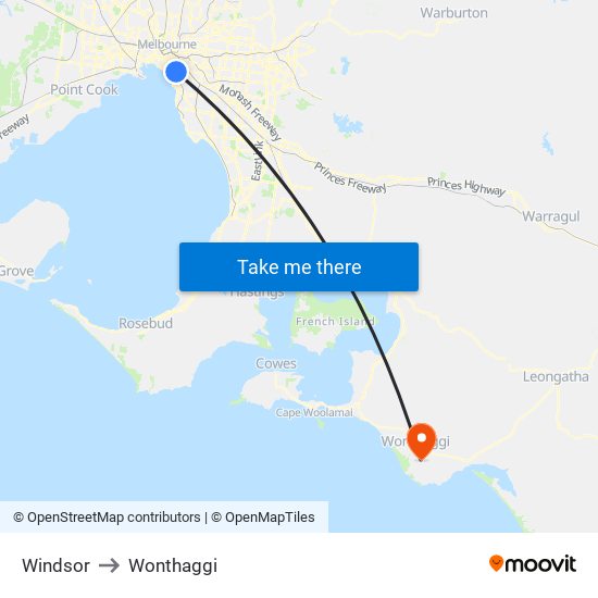 Windsor to Wonthaggi map
