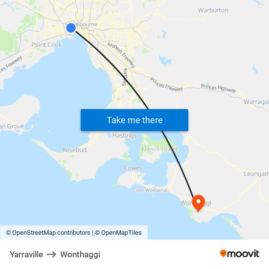 Yarraville to Wonthaggi map