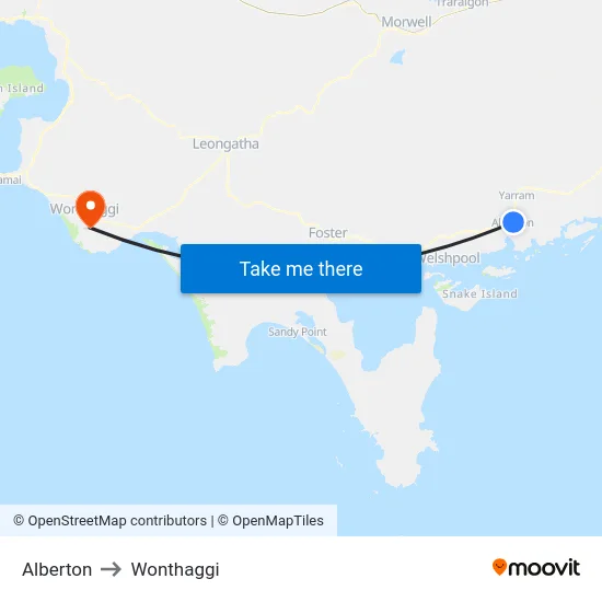 Alberton to Wonthaggi map