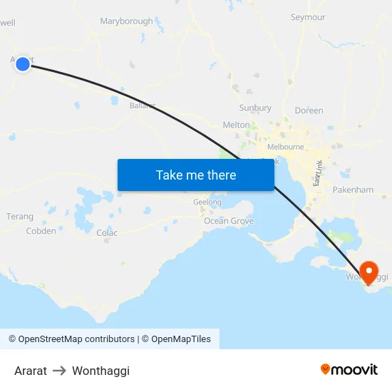 Ararat to Wonthaggi map