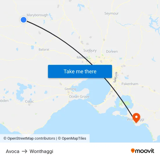 Avoca to Wonthaggi map
