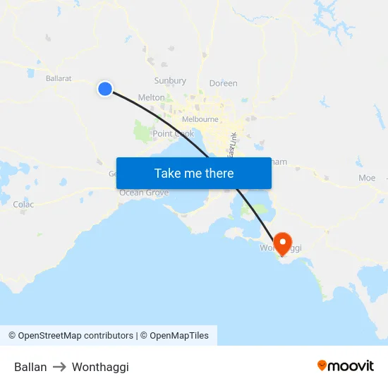 Ballan to Wonthaggi map