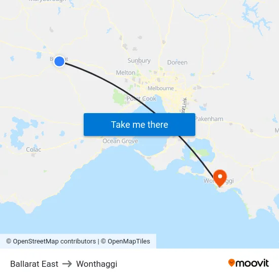 Ballarat East to Wonthaggi map