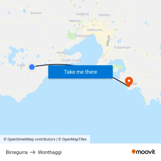Birregurra to Wonthaggi map