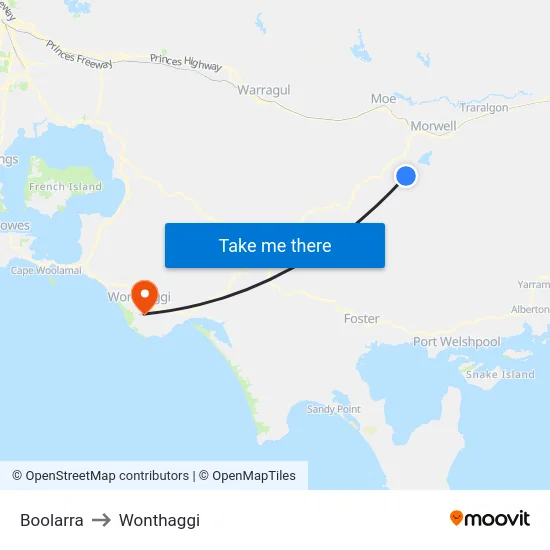 Boolarra to Wonthaggi map