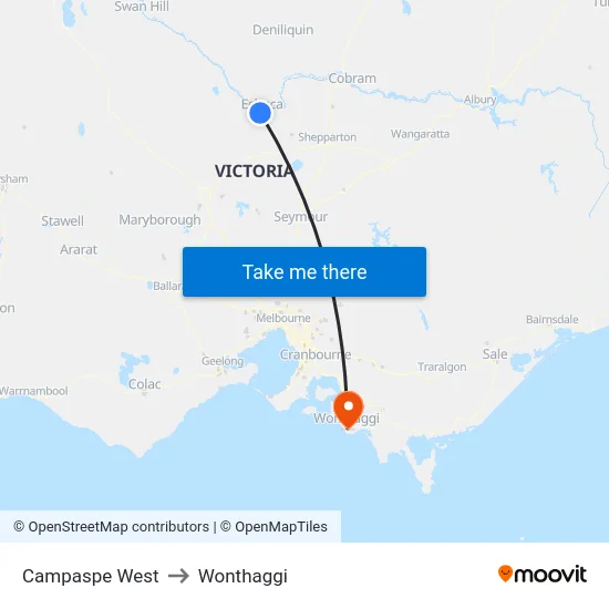 Campaspe West to Wonthaggi map