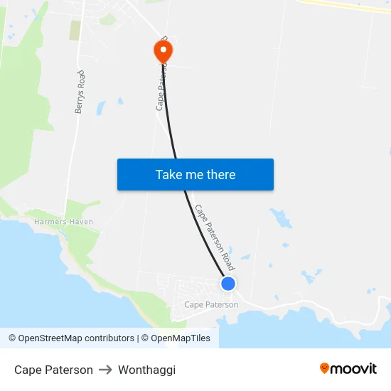 Cape Paterson to Wonthaggi map