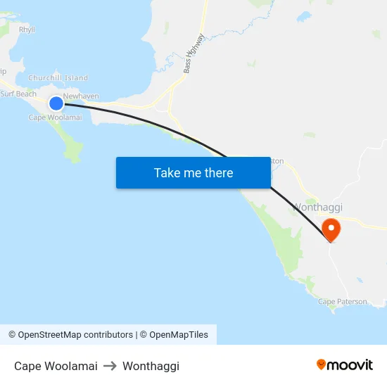 Cape Woolamai to Wonthaggi map