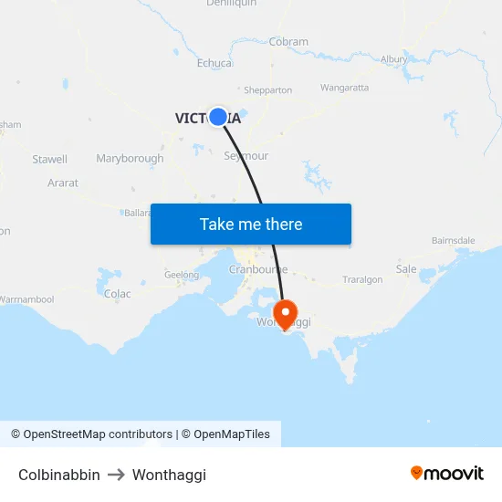 Colbinabbin to Wonthaggi map