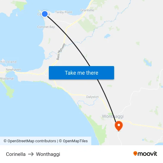 Corinella to Wonthaggi map