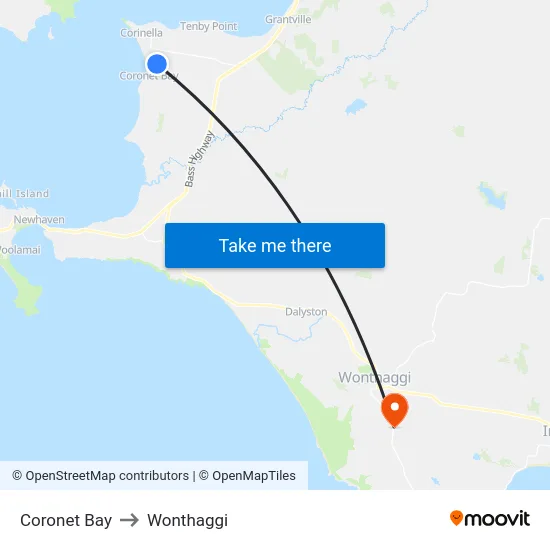 Coronet Bay to Wonthaggi map