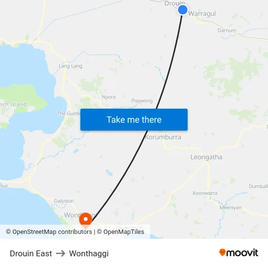 Drouin East to Wonthaggi map