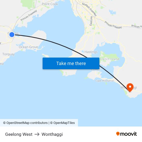 Geelong West to Wonthaggi map