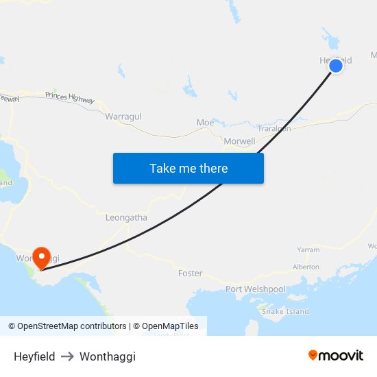 Heyfield to Wonthaggi map