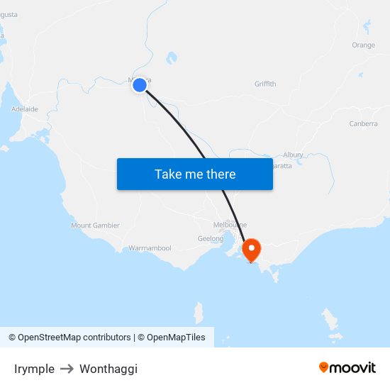 Irymple to Wonthaggi map