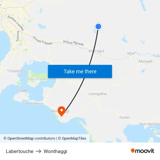 Labertouche to Wonthaggi map