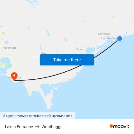 Lakes Entrance to Wonthaggi map