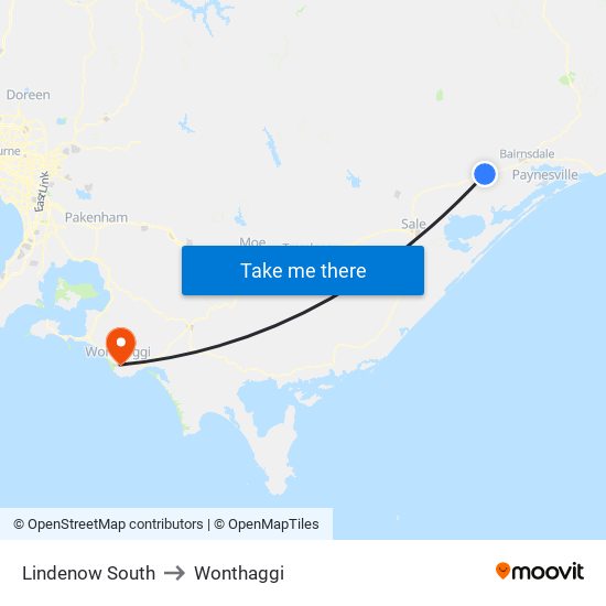 Lindenow South to Wonthaggi map