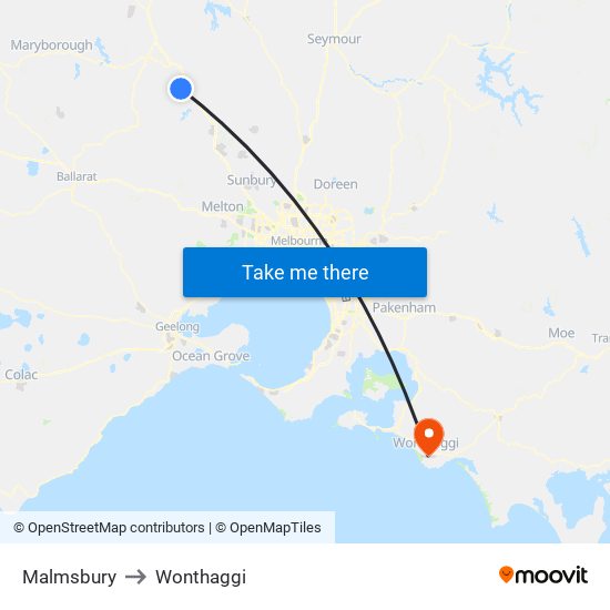 Malmsbury to Wonthaggi map