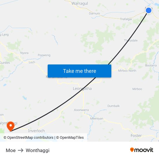 Moe to Wonthaggi map