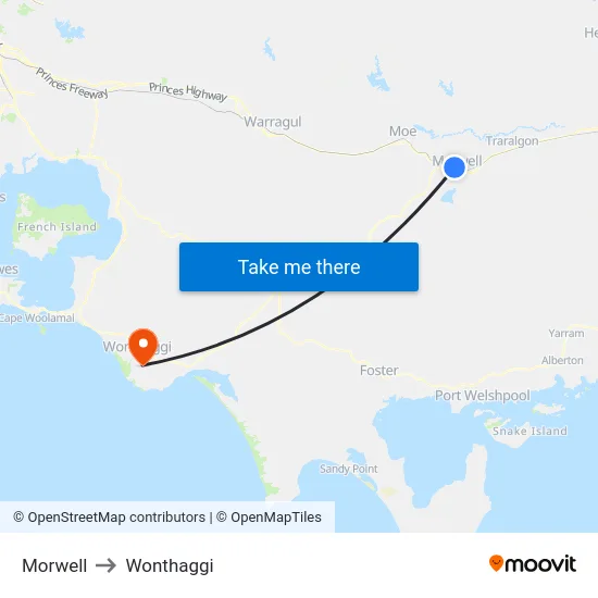 Morwell to Wonthaggi map