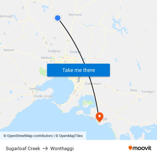 Sugarloaf Creek to Wonthaggi map