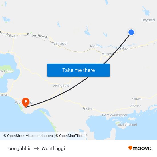 Toongabbie to Wonthaggi map