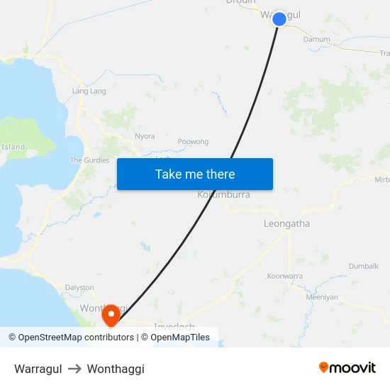 Warragul to Wonthaggi map