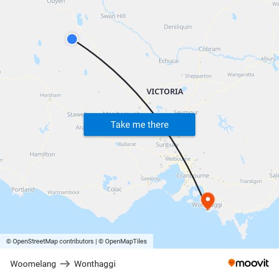 Woomelang to Wonthaggi map