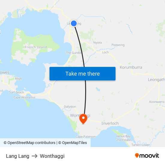 Lang Lang to Wonthaggi map