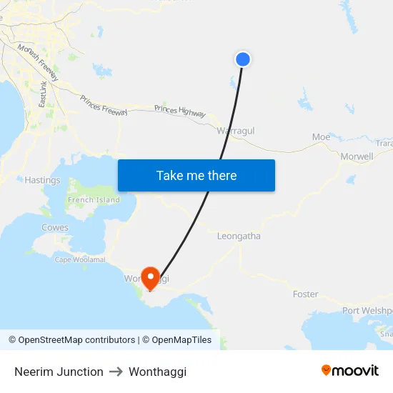 Neerim Junction to Wonthaggi map