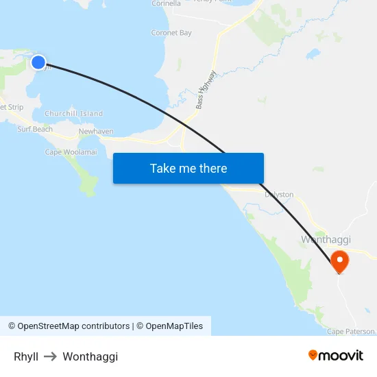 Rhyll to Wonthaggi map