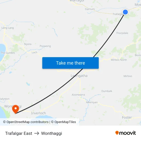 Trafalgar East to Wonthaggi map