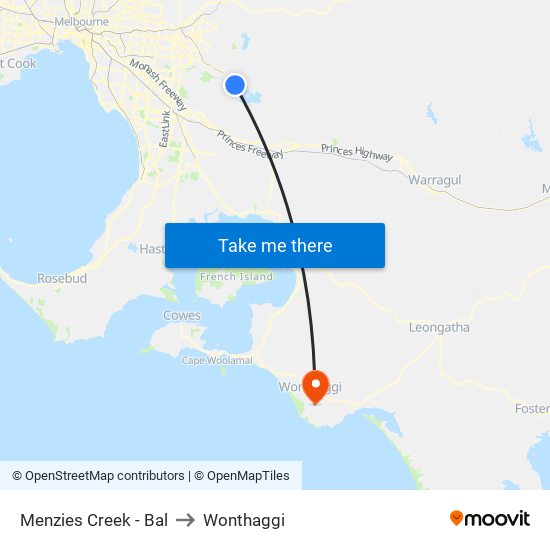 Menzies Creek - Bal to Wonthaggi map