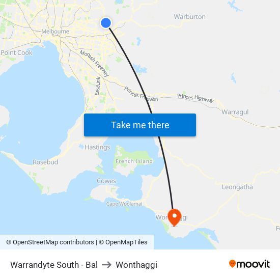 Warrandyte South - Bal to Wonthaggi map